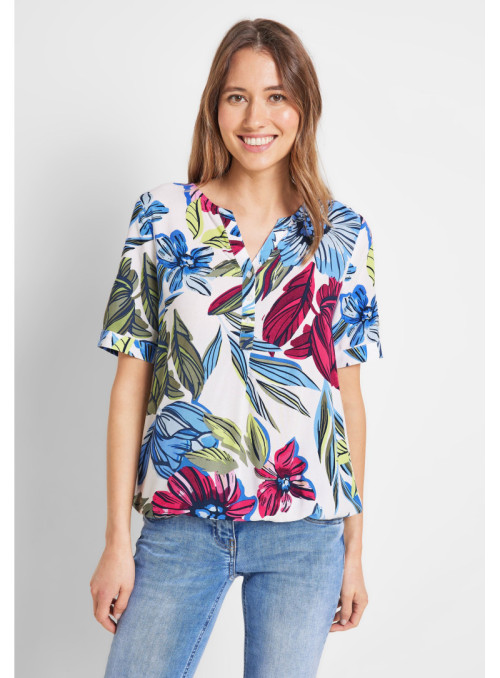 TOS Printed Split Neck Blouse