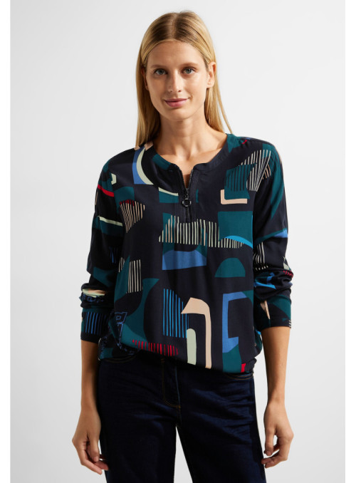 TOS Printed Zipper Blouse